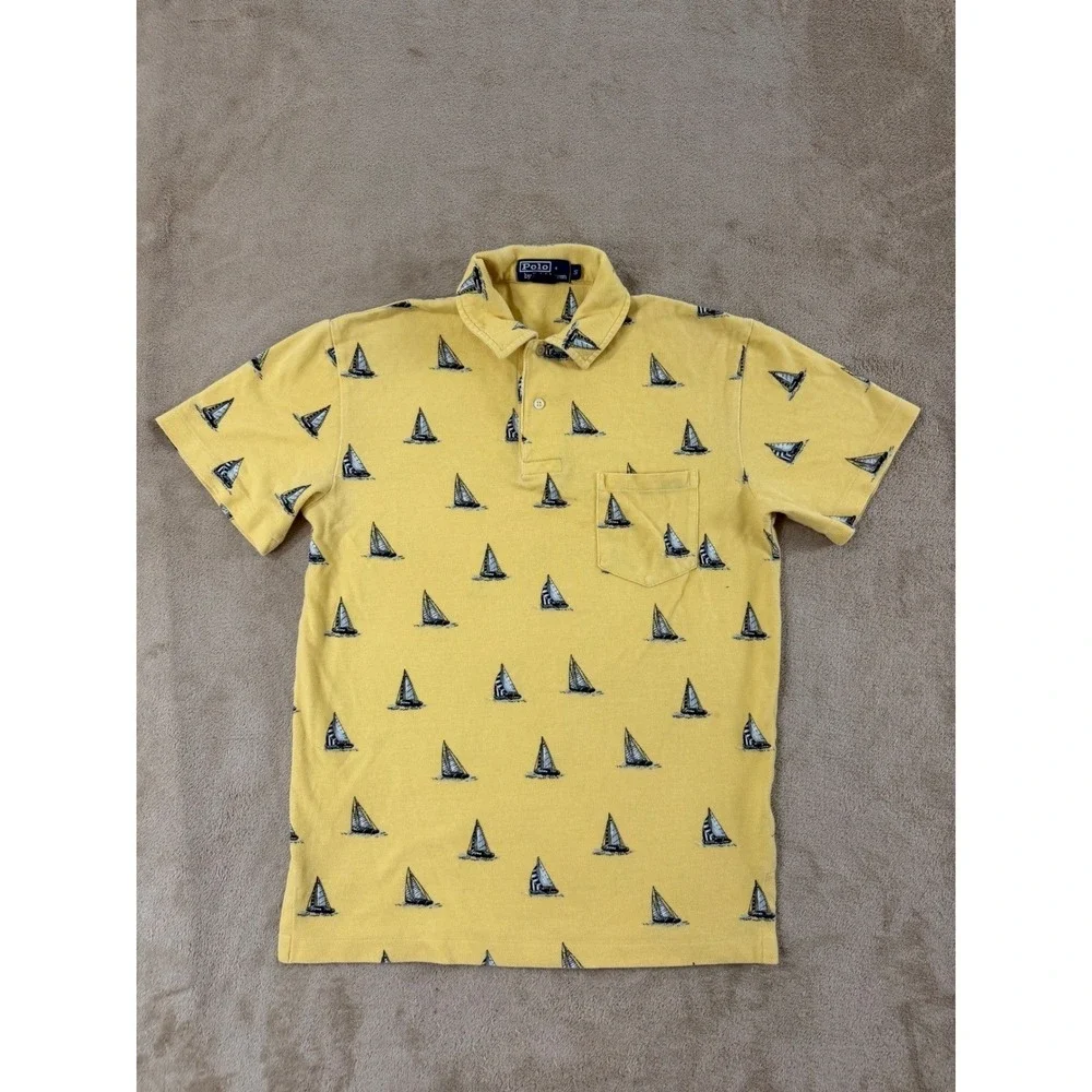 Polo‎ Ralph Lauren Shirt polo Men's size S Yellow Sailboat Print Short Sleeve
